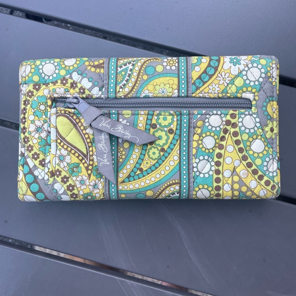 Vera Bradley wallet LEMON PARFAIT Clutch Magnetic Yellow‎ Grey Aqua Paisley - Picture 4 of 4